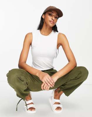 Topshop Clean Stretch Cotton Tank Top In White