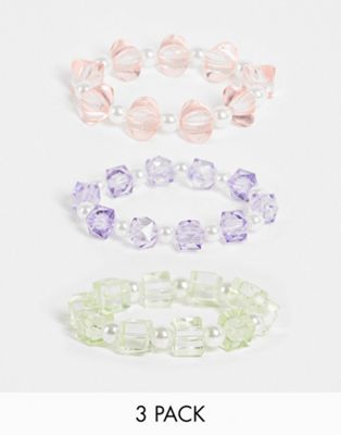 Topshop clear bead 3 x multipack bracelets in pastel multi