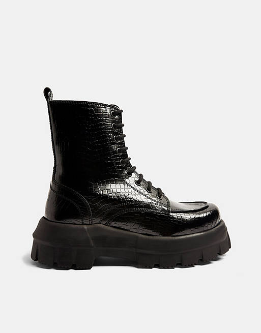 Shoes Boots/Topshop cleated sole chunky lace up boots in black 