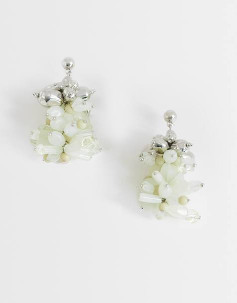 Topshop - Cleo - Oorhangers met halfedelstenen kralen in saliegroen en zilver - view 1