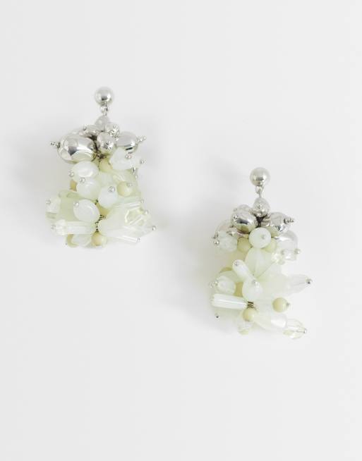 Topshop - Cleo - Orecchini pendenti con perline semipreziose color salvia e argentato