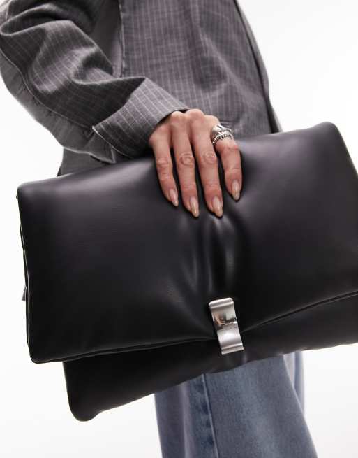 Topshop - Cleo - Oversized clutch-taske med puffet effekt i sort