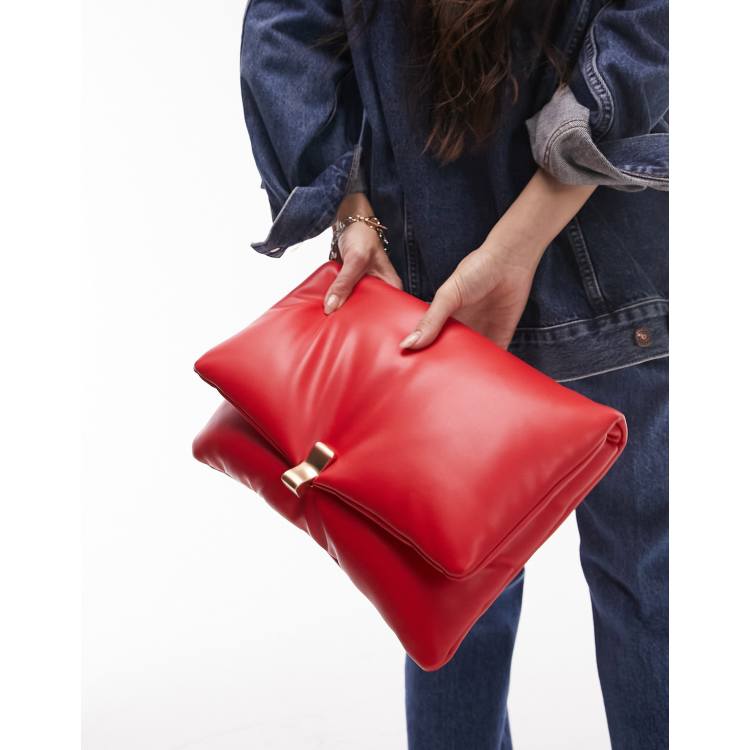 Topshop Cleo oversized puffy clutch bag in red ASOS