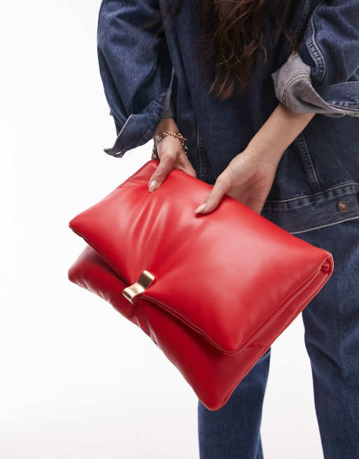 Topshop Cleo oversized puffy clutch bag in red ASOS