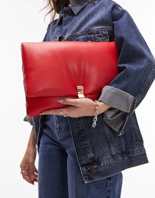 Topshop Cleo oversized puffy clutch bag in red