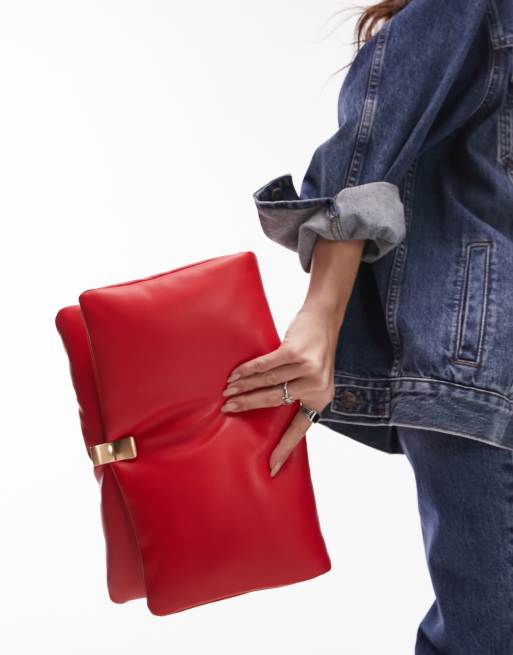 Topshop Cleo oversized puffy clutch bag in red