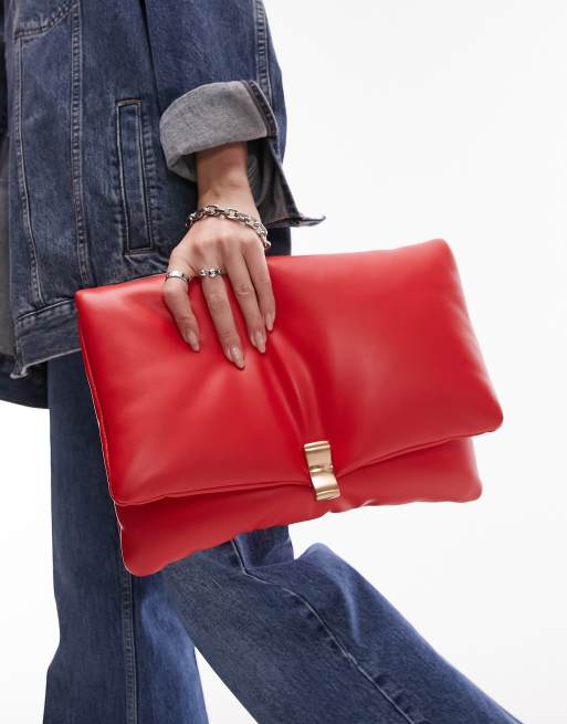 Topshop Cleo oversized puffy clutch bag in red ASOS