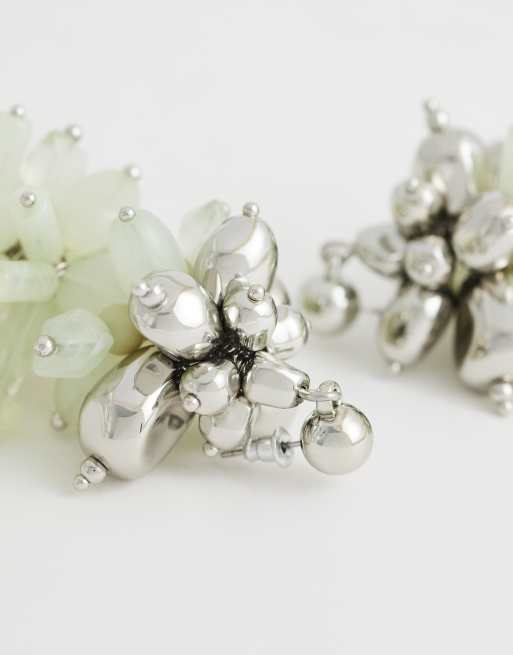 Topshop Cleo semi precious beaded drop earring in sage and silver, 4 of 5