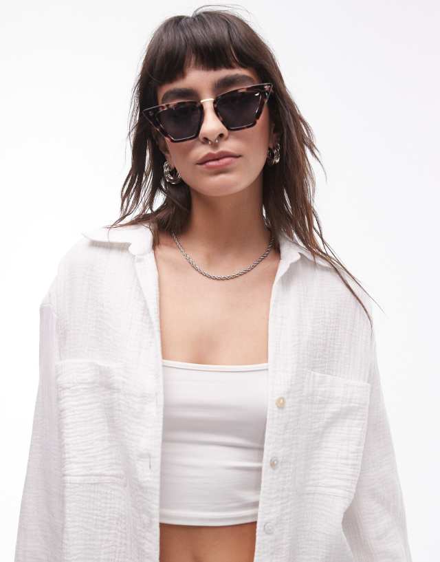 Topshop - clove angled cat eye sunglasses in dark tort