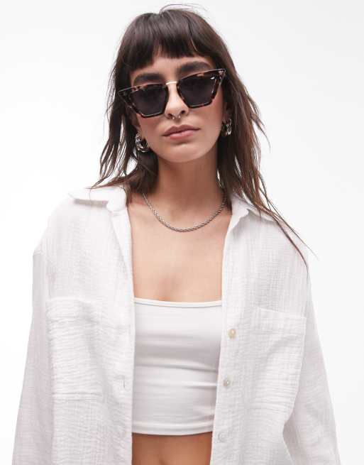 Topshop - Clove - Hoekige cat eye zonnebril in donker tortoise