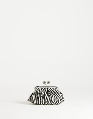 Topshop Clover Hair On Real Leather Clutch Bag In Zebra-black