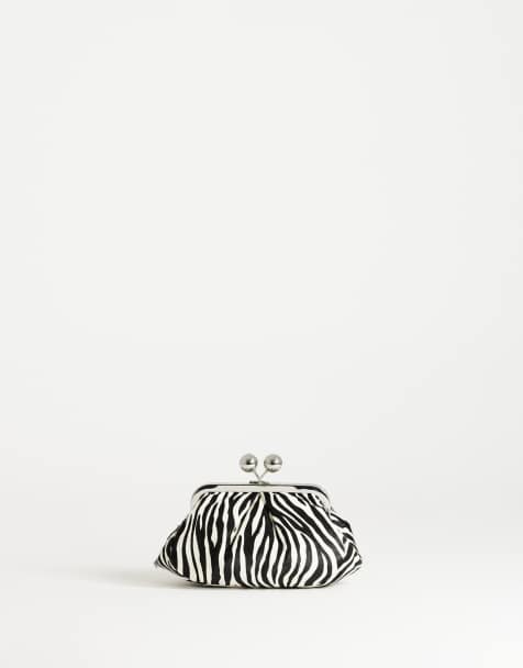 Topshop Clover hair on real leather clutch bag in zebra - view 1