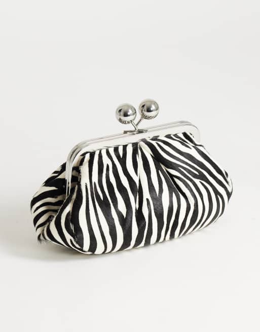 Topshop Clover hair on real leather clutch bag in zebra, 3 of 4