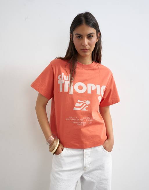 Topshop Club Tropic graphic boxy tee in red, 4 of 4