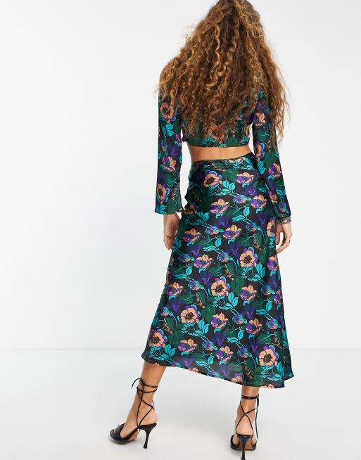 Topshop co-ord 70's print satin skirt in multi - MULTI, 2 of 4