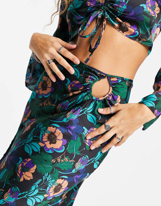 Topshop co-ord 70's print satin skirt in multi - MULTI, 3 of 4