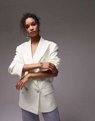 Topshop co-ord 90's double breasted 6 button blazer in cream