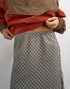 Model wearing Co-ord 90s length skirt in green check