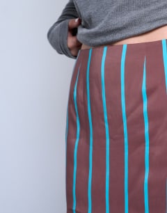 Model wearing Co-ord a line mini skirt in stripe