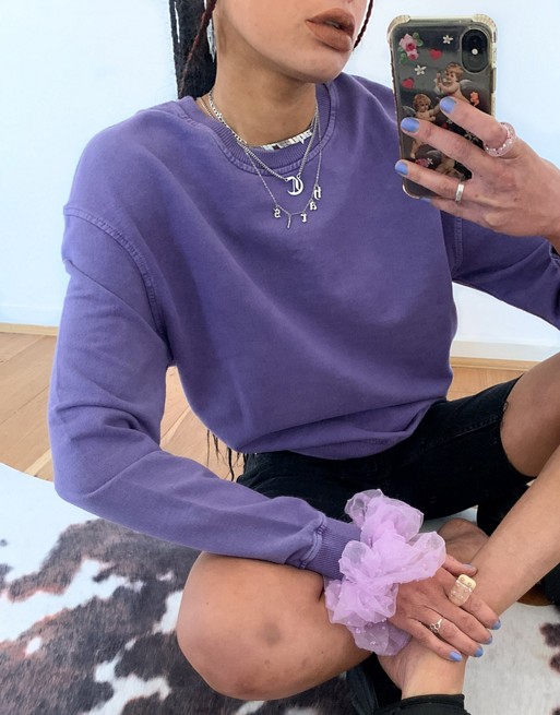 Topshop co-ord acid wash sweatshirt in purple