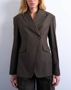 Co ord asymmetric wrap  blazer with seam details in brown