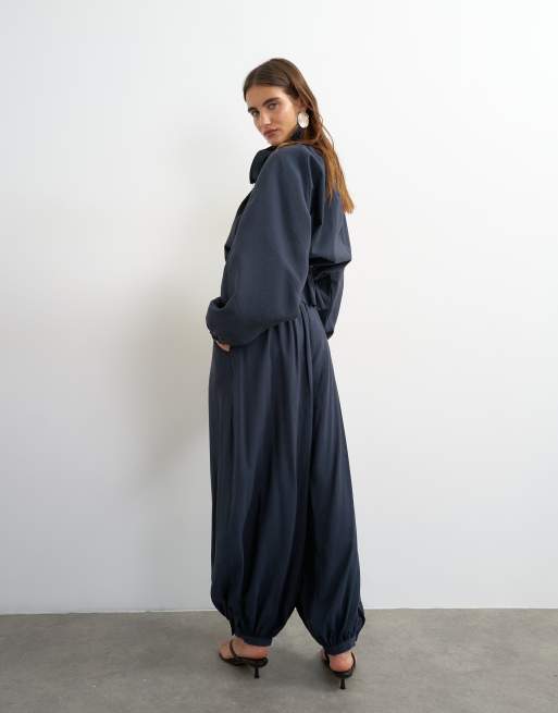 Topshop co-ord ballonbroek met strikceintuur in navy, 5 van 5