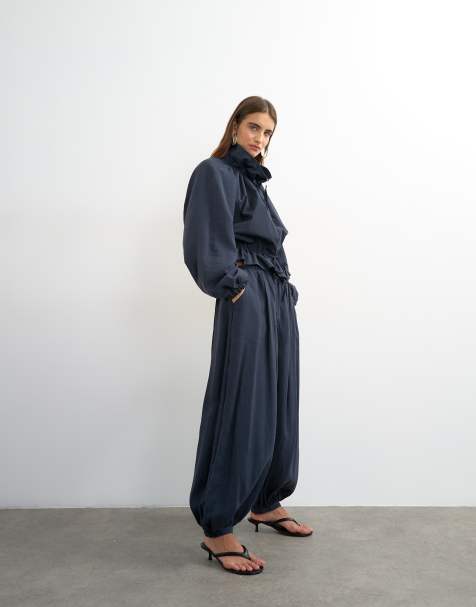 Topshop co ord ballonbukser med bindebælte i navy - view 1