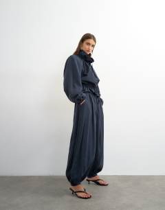 Co ord balloon trouser with tie waist in navy
