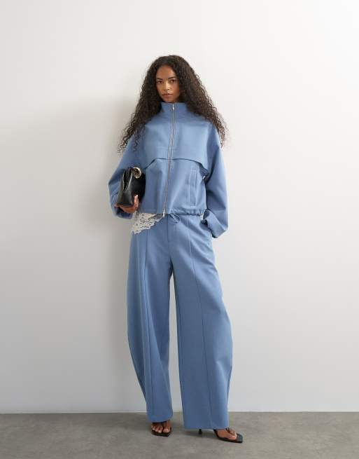 Topshop funnel neck jacket and barrel leg trouser co ord in blue, 3 of 3