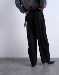 Model wearing Co ord barrel trouser in black