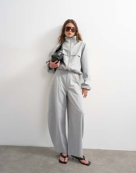 Topshop co ord barrel trouser in light grey - view 1
