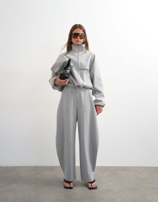 Topshop co ord barrel trouser in light grey, 3 of 5