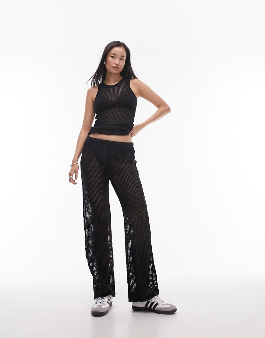 Topshop co-ord beachy loose knit wide leg trousers in black