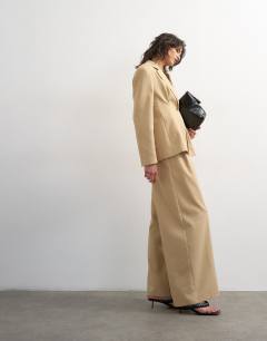 Co ord belted highwaisted double pleat trouser in beige