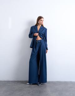 Co ord belted highwaisted double pleat trouser in navy