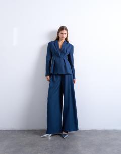 Model wearing Co ord belted highwaisted double pleat trouser in navy