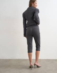 Model wearing Co ord bengaline capri in slate