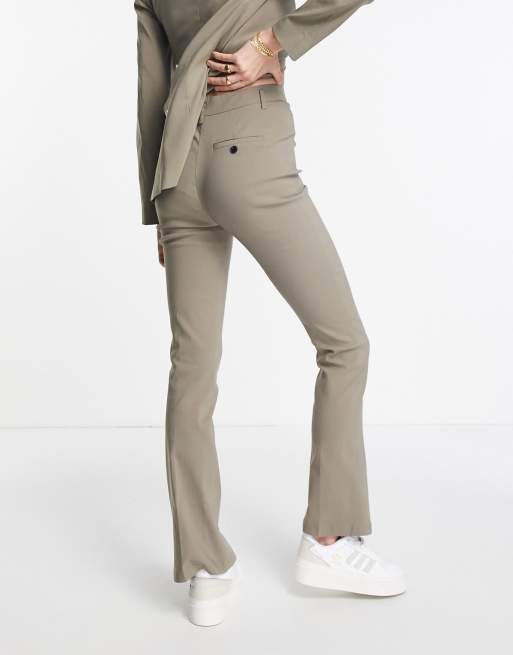 Topshop slinky flared trousers in khaki