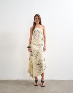 Co-ord bias maxi slip skirt in sketched mono floral