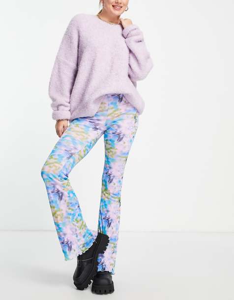 Topshop co-ord blurred floral flared trouser in blue - view 1