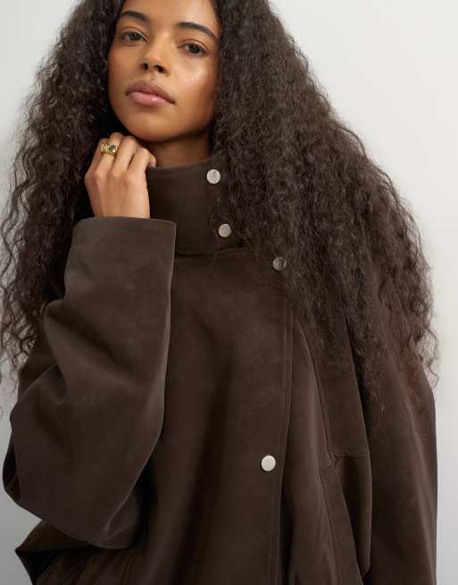 Topshop Co-ord Bomberjacke aus Kunstleder mit Stehkragen in Braun, 2 von 4