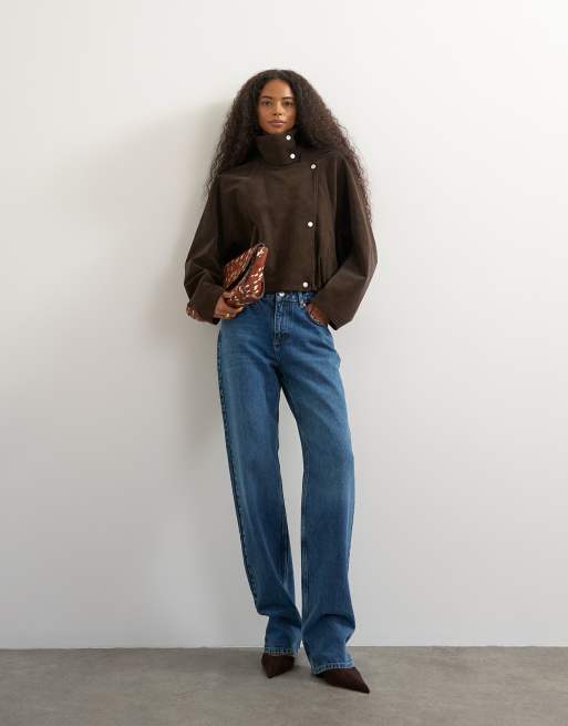 Topshop Co-ord Bomberjacke aus Kunstleder mit Stehkragen in Braun, 3 von 4