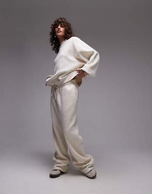 Topshop Topshop co-ord borg wide leg trouser in ecru-White