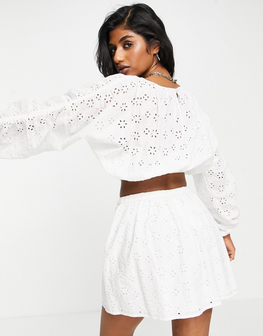 Topshop co-ord broderie long sleeve blouse in white