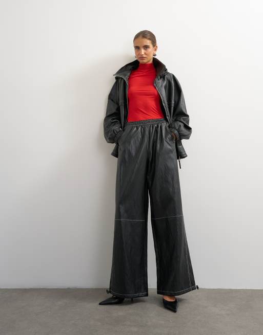 Topshop - Co-ord set van imitatieleer met contrast in zwart, 3 van 3