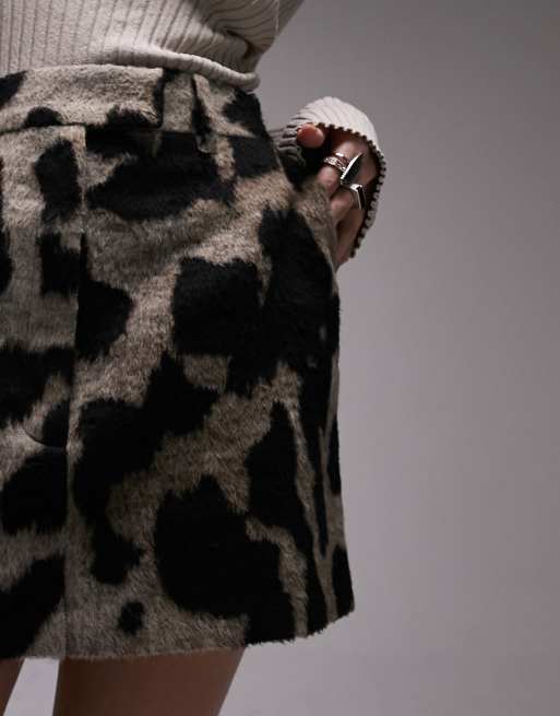 Leopard print wool mini skirt best sale