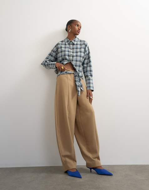 Topshop co-ord bukser med kontrasttern, wrap og barrel-snit i brun - view 1