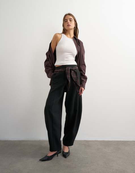 Topshop co-ord bukser med kontrasttern, wrap og barrel-snit i brun - view 1