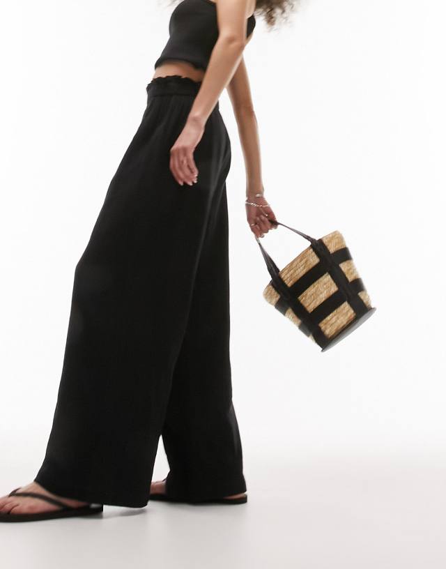 Topshop - co-ord casual textured beach trouser in black