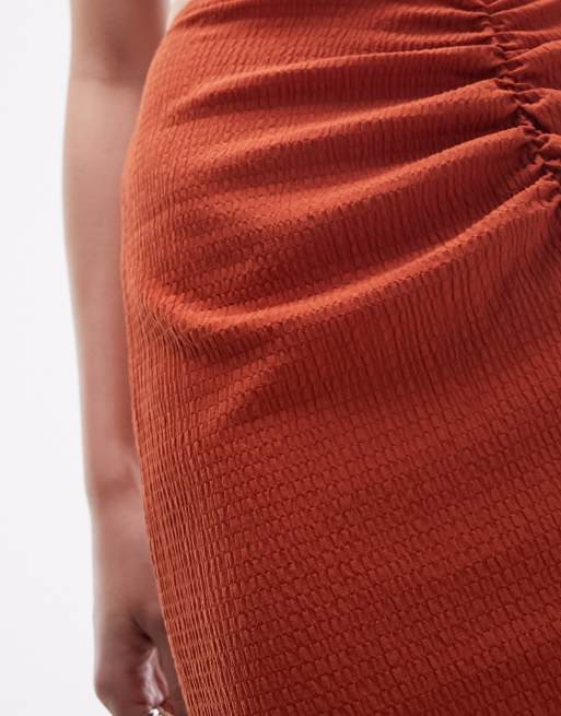 Topshop co-ord centre front ruched maxi skirt in rust, 5 of 5